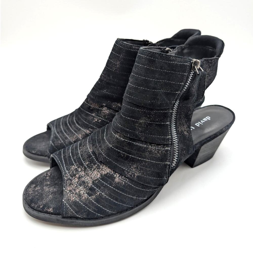 David Tate Sideview Block Heel Sandal Women's Black Metallic Size US11N EU41.5